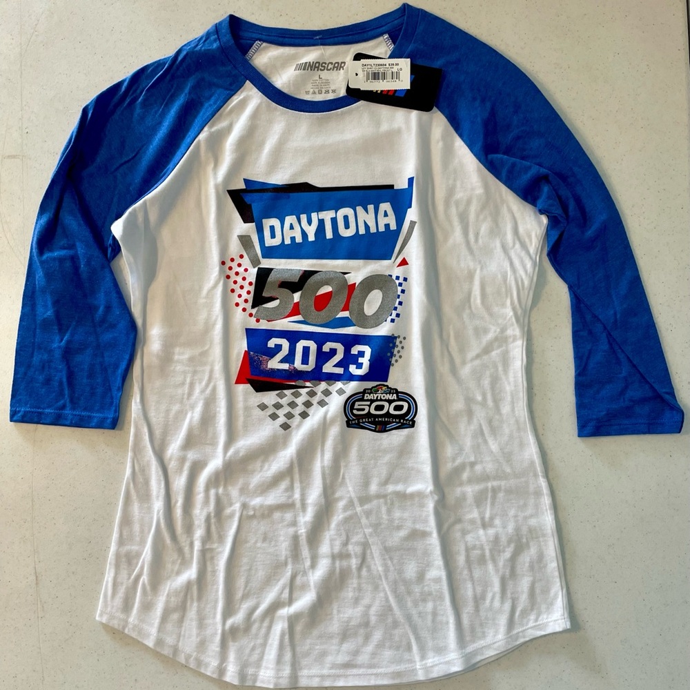2023 Nascar Daytona 500 Baseball Style Raglan Shirt NWT Woman’s Size Large